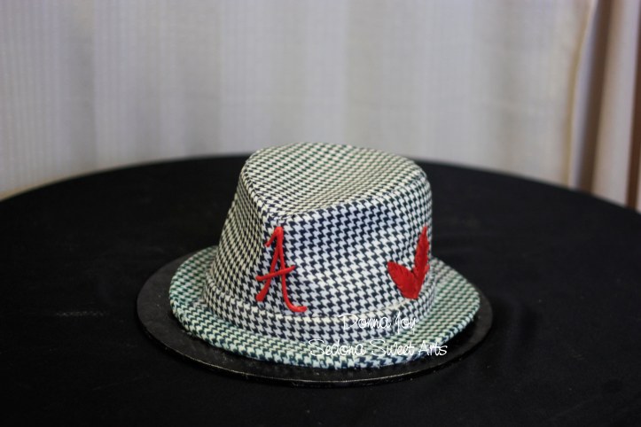 IT"S A CAKE! Houndstooth Hat Cake Bear Byrant hat cake by Pastry Chef Donna Joy ~ Sedona Sweet Arts